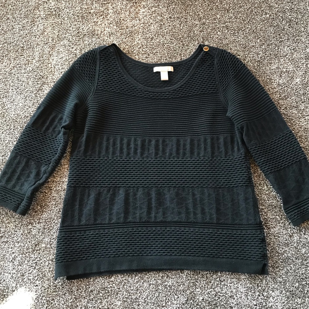 Banana Republic Black 3/4 Sleeve Textured Pattern Sweater